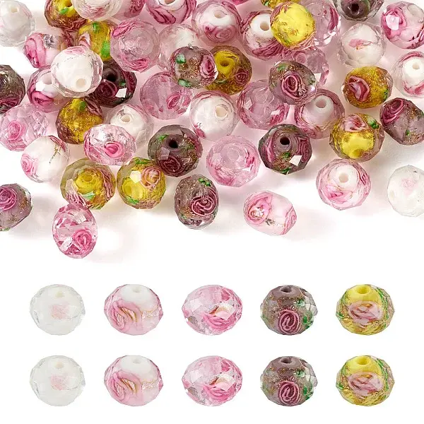 50Pcs 5 Colors Handmade Gold Sand Lampwork Beads Strands