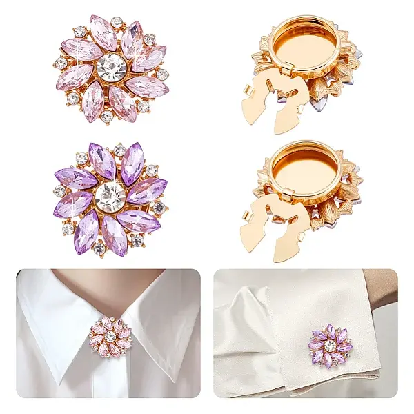 4Pcs 2 Colors Alloy Rhinestone Cufflinks