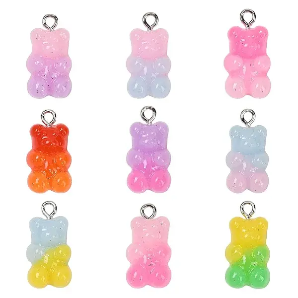 30Pcs Gradient Color Opaque Resin Pendants