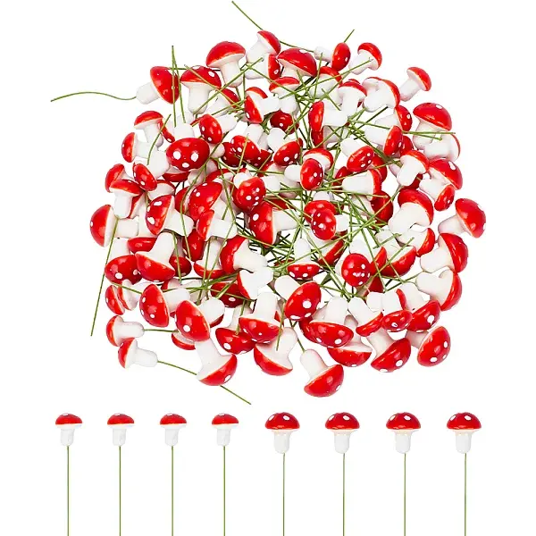 100Pcs Plastic Plant Mini Miniatures Artificial Mushroom