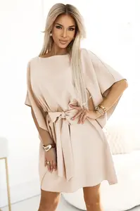 287-38 SOFIA Butterfly dress with tie at the waist - dark beige