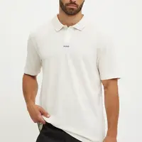 Bavlněné polo tričko HUGO béžová barva, 50493206