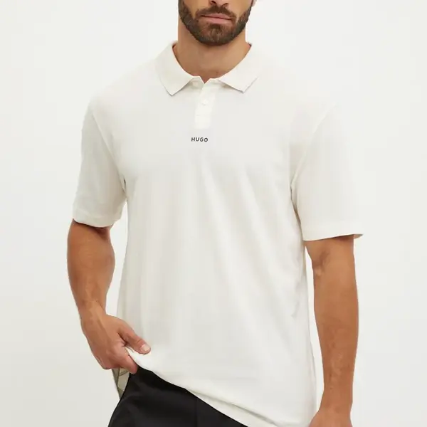 Bavlněné polo tričko HUGO béžová barva, 50493206
