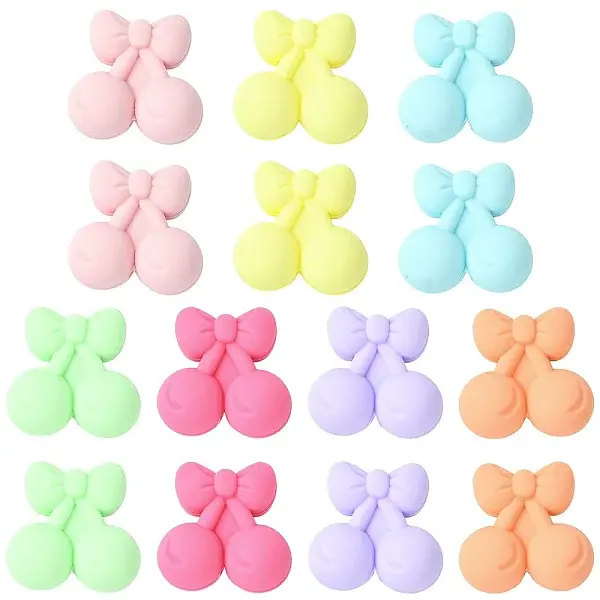 28Pcs 7 Colors Cherry Food Grade Eco-Friendly Silicone Focal Beads