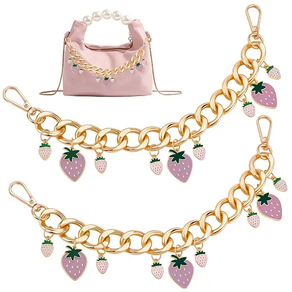 2Pcs Alloy Enamel Strawberry Charm Aluminum Bag Decorative Chains