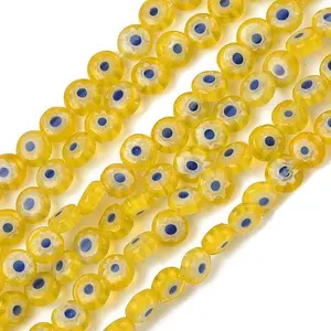 Handmade Millefiori Glass Flat Round Bead Strands