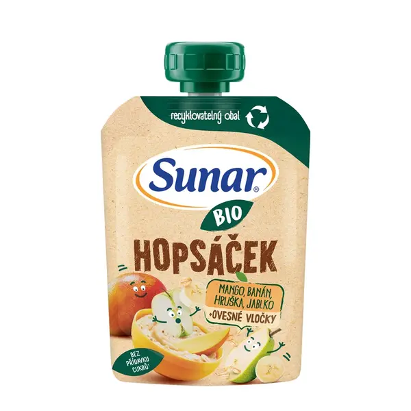 Sunar BIO Hopsáček Mango, banán, hruška, jablko, oves kapsička 100 g