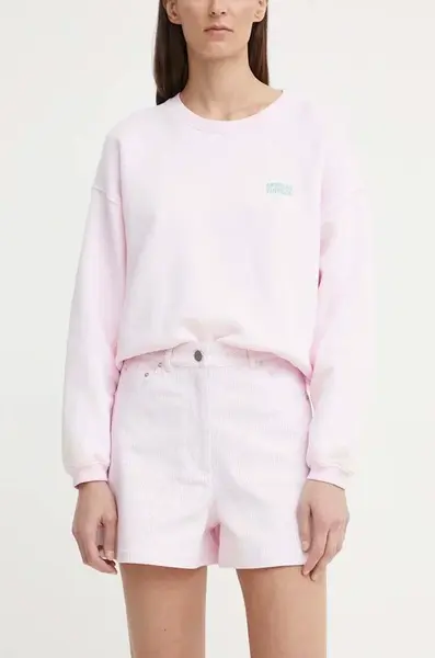 Džínové šortky Remain dámské, růžová barva, vzorované, high waist