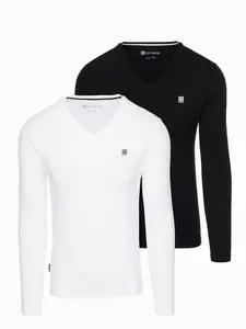Ombre Set of men's SLIM FIT longsleeves with V neckline and logo 2-pack