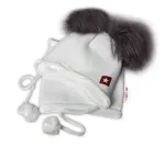 Zimná čiapka s fleecom a chlupáčka. bambuľky Star + komínok - biela, 98/104