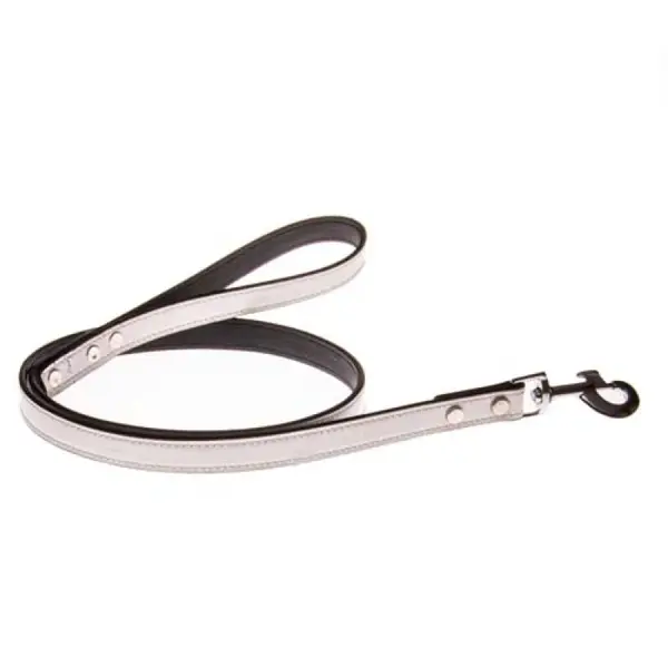 COBBYS PET Vodidlo z pravej kože biele s vysokým leskom podšité čiernou kožou 20mm/120cm