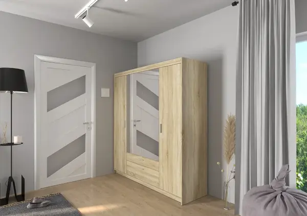 Šatní skříň Elena 4D Barva korpusu: Dub - sonoma, Varianta: Se zrcadlem