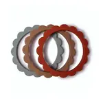 Mushie náramkové hryzátko zo silikónu FLOWER cambridge blue clementine natural