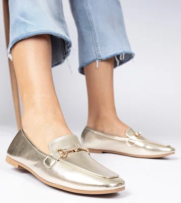 Gemre Golden elegant loafers with a golden ornament and rhinestones Kalisa