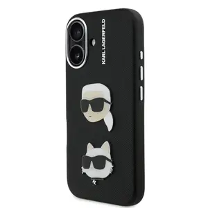 Zadní kryt Karl Lagerfeld Grained PU K&CH Heads pro Apple iPhone 16, černá