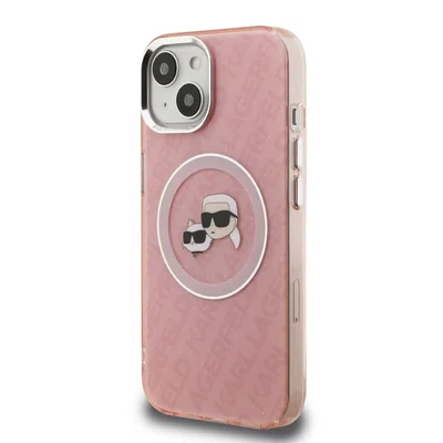 Zadní kryt Karl Lagerfeld IML K&CH Heads Repeated Logo MagSafe pro Apple iPhone 15, růžová