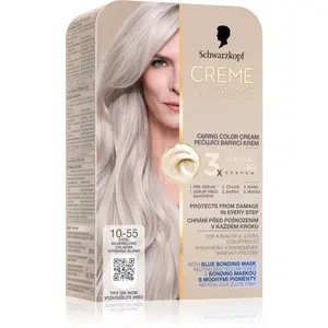Schwarzkopf Creme Supreme permanentní barva na vlasy odstín 10-55 Chladná stříbrná blond 60 ml