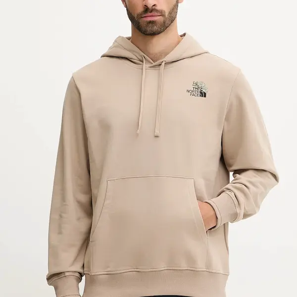 Bavlněná mikina The North Face Flowe Dome pánská, hnědá barva, s kapucí, s potiskem, NF0A8EGZBOX1