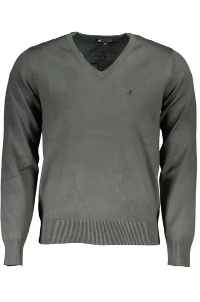 Pánský zelený svetr s výstřihem do V