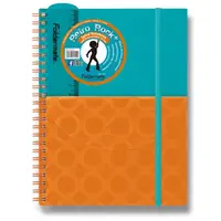 Spirálový blok s kapsou FolderMate Plus A5,80 listů, linkovaný - tyrkysovo/oranžový