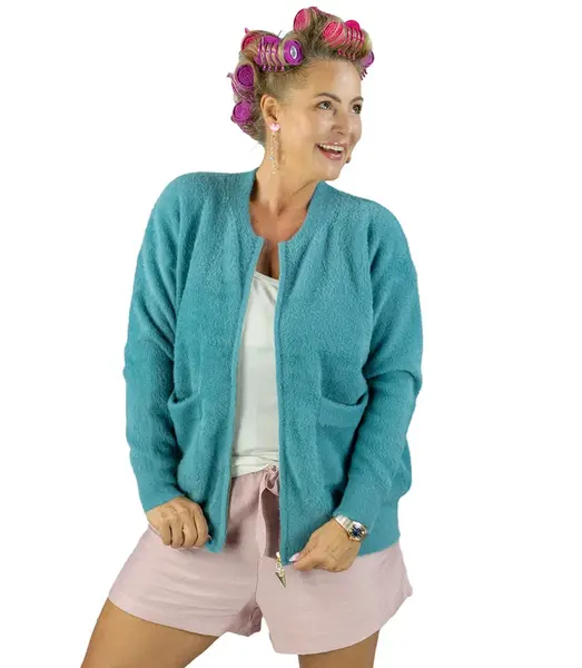 Pri Short cardigan unbuttoned sweater in fluffy knit fabric "COCO CHIC"