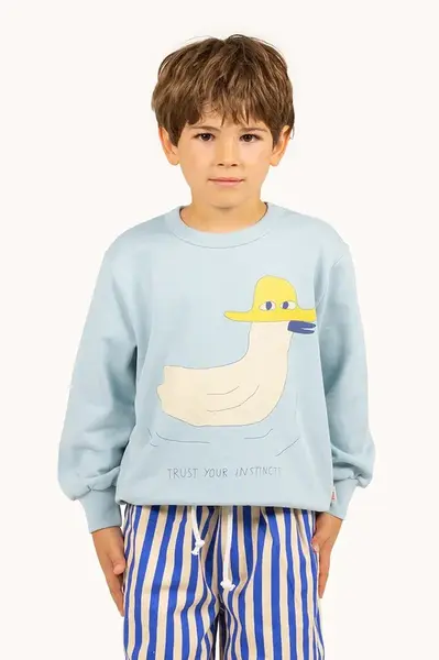 Dětská bavlněná mikina Tinycottons DUCK GRAPHIC SWEATSHIRT modrá barva, s potiskem, SS25-101
