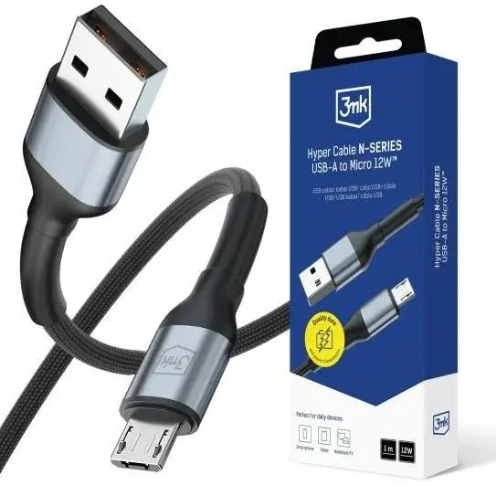 3mk Hyper Cable N-SERIES USB-A / microUSB 1m 5V/2.4A 12W černá