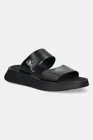 Pantofle Calvin Klein Jeans SANDAL SLIDE DOUBLE STRAP dámské, černá barva, na platformě, YW0YW01694