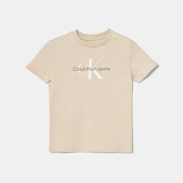 Dětské tričko Calvin Klein Jeans béžová barva, s potiskem, IN0IN00001