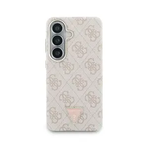 Zadní kryt Guess PU Leather 4G Strass Triangle Logo Gold Frame Magnetic pro Samsung Galaxy S26, růžová