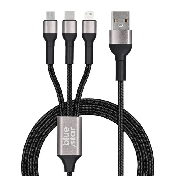 BlueStar kabel 3v1 USB-A - Lightning / Micro USB / USB-C 1,2 m, černý