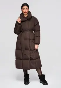 Dámská dlouhá prošívaná bunda s páskem