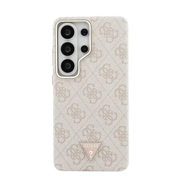 Zadní kryt Guess PU Leather 4G Strass Triangle Logo Gold Frame Magnetic pro Samsung Galaxy S26 Ultra, růžová