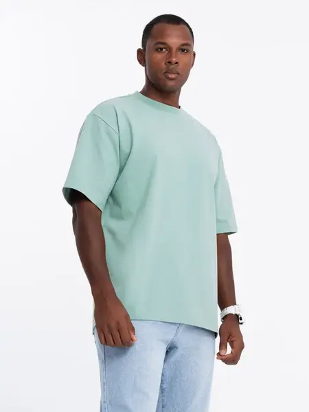 Ombre Men's LOOSE FIT cotton t-shirt with round neckline - mint