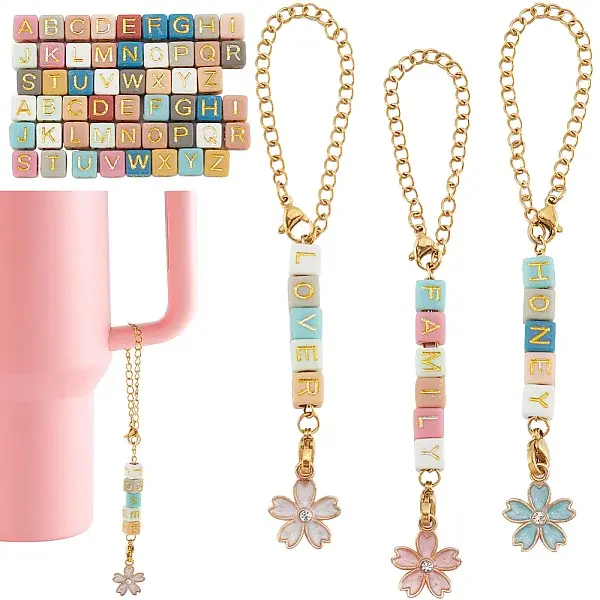 DIY Flower & Letter Alloy Enamel Cup Charms Pendant Decorations Making Kit