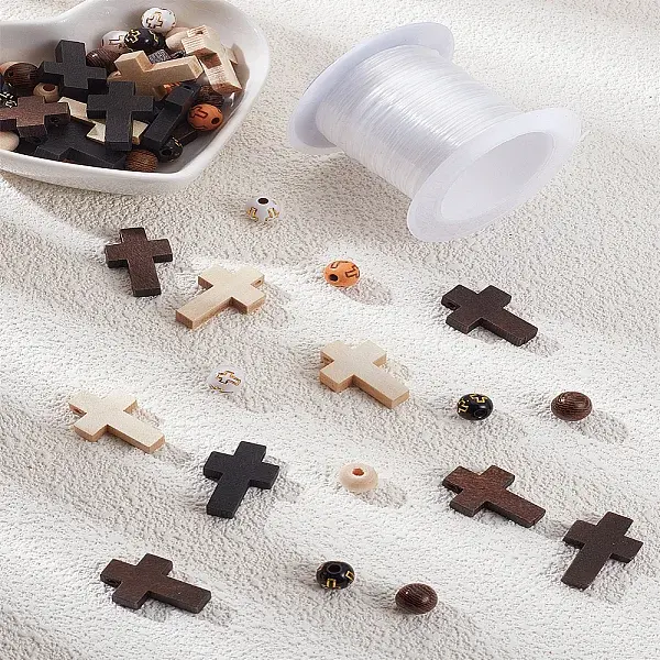 DIY Cross Acrylic & Wood Beads Necklace Making Kits