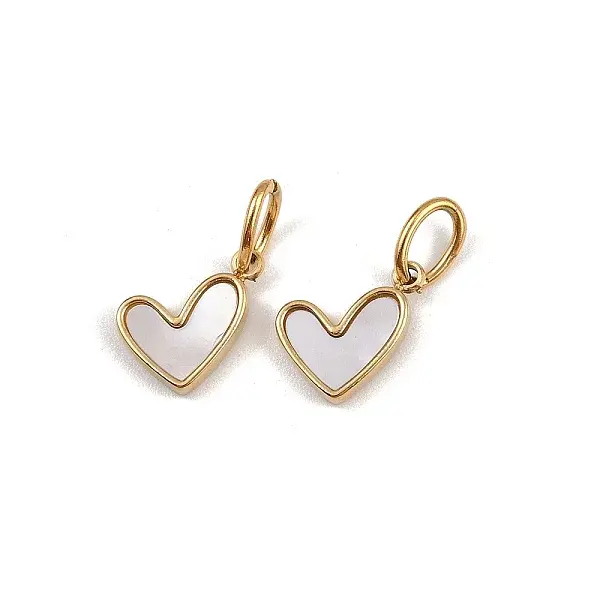 304 Stainless Steel Pave Natural White Shell Heart Charms