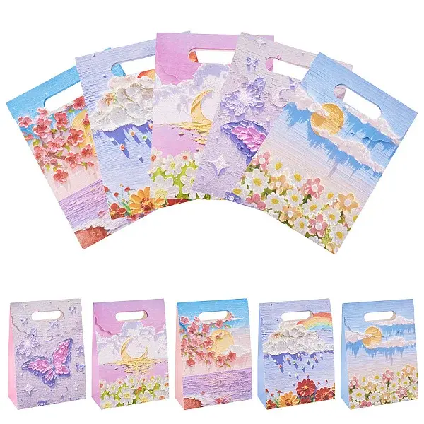 5Pcs 5 Styles Printed Paper Gift Tote Bags