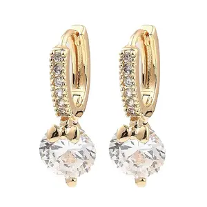 Brass with Cubic Zirconia Dangle Hoop Earrings