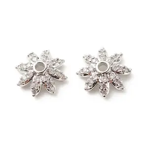 Brass Micro Pave Clear Cubic Zirconia Bead Caps