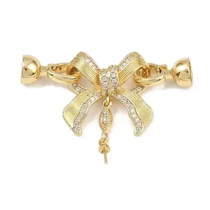 Brass Micro Pave Clear Cubic Zirconia Fold Over Clasps