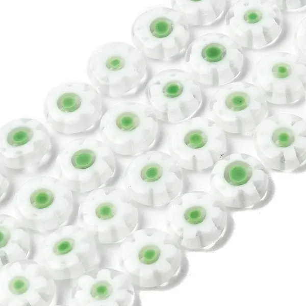 Handmade Millefiori Glass Flat Round Bead Strands