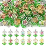 70Pcs 2 Styles 7 Colors Flower Brass Glass Pendants