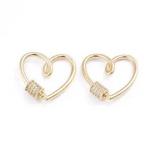 Brass Micro Pave Clear Cubic Zirconia Screw Carabiner Lock Charms
