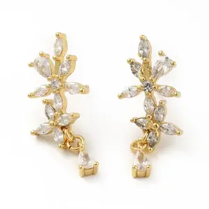 Clear Cubic Zirconia Flower Dangle Stud Earrings