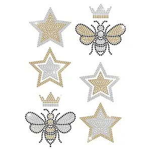 Star Crown Bees Glass Hotfix Rhinestone