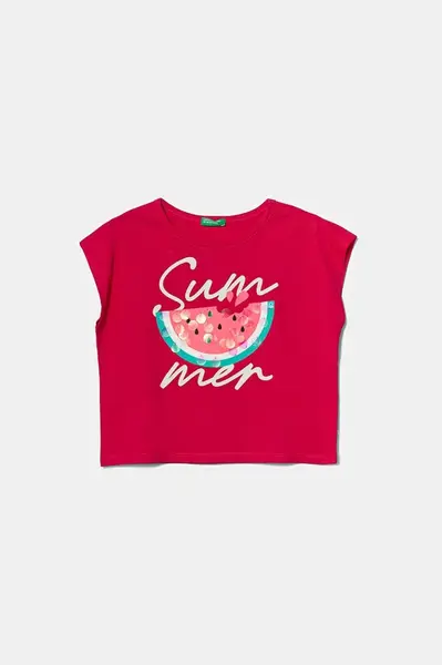 Dětské bavlněné tričko United Colors of Benetton růžová barva, 3I1XC10P0