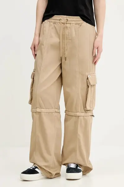 Bavlněné kalhoty Guess Originals dámské, zelená barva, široké, high waist, W5GA2I WGCVA