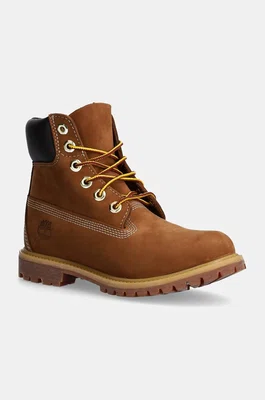 Nubukové workery Timberland PREMIUM 6 INCH BOOT hnědá barva, na plochém podpatku, TB1103602141