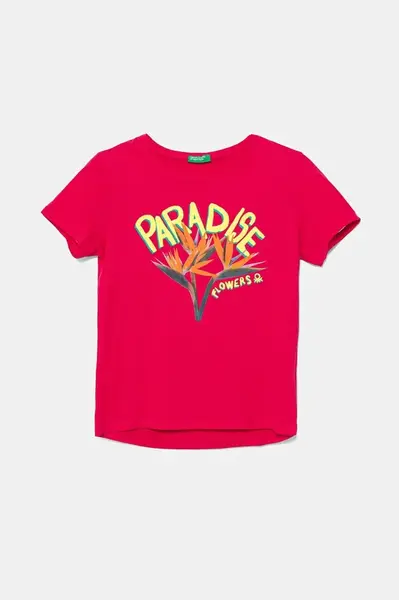 Dětské bavlněné tričko United Colors of Benetton růžová barva, 3I1XC10OY